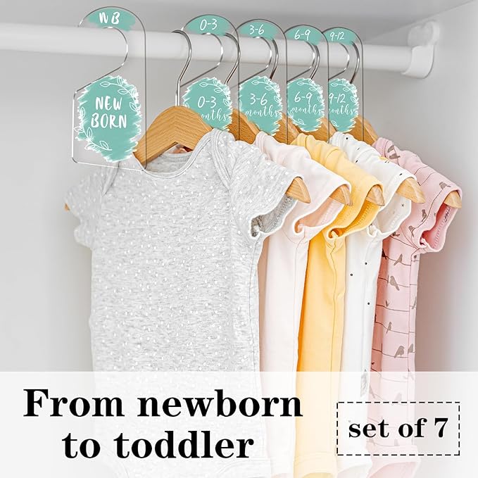 Whaline 7Pcs Blue Baby Closet Size Dividers Clear Acrylic Hanger Clothes Organizers Newborn to 24 Month Infant Wardrobe Separators for Home Nursery Baby Clothes, 3.5 x 7 Inch