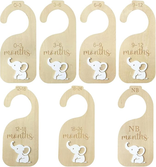 Baby Closet Dividers,Baby Clothes Dividers for Closet,Nursery Decor Storage Hangers Organizer,Sided Organizer for Newborn to 24 Months Clothes Wooden Nursery Decor Hanger Organize Room(White Elephant)