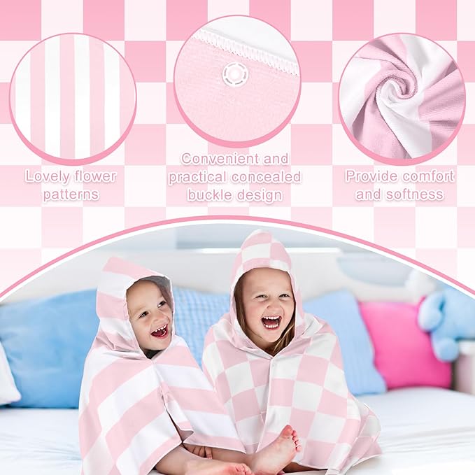 2 Pcs Kids Hooded Bath Towel 50" x 30" Kids Hooded Beach Bath Towels Pink Microfiber Toddlers Towels Pool Beach Towel Wrap for 3-12 Years Girls Toddlers Swimming Cover up 2 Design(Stripe)