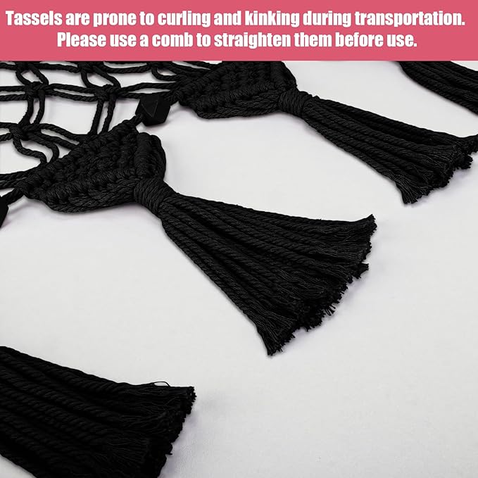 Stuffed Animal Storage Hammock, 56'' Jumbo Boho Macrame Tassels Corner Toy Holder Wall Hanging Net Organizer for Nursery Teddy Plushie, Black Plush Toy Net with Star Light for Boys Girls Gift