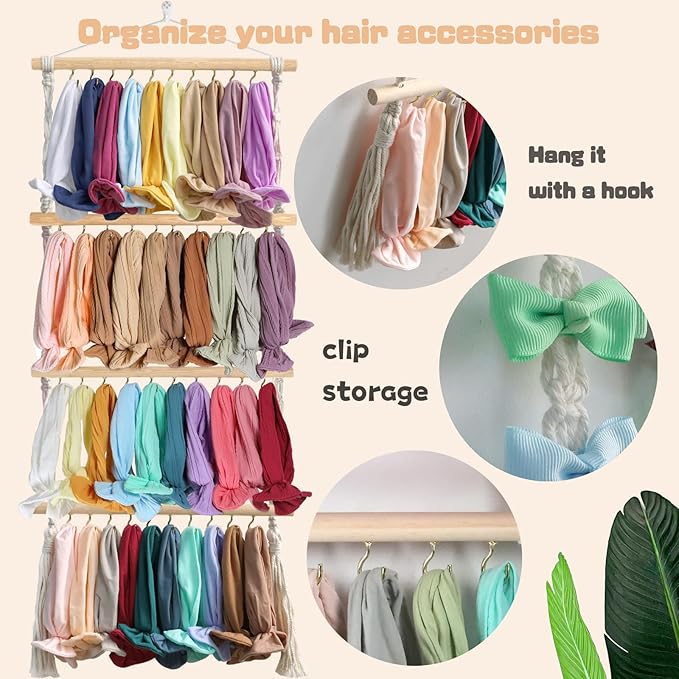 Headband Holder Head Bands Organizer for Girls, Baby Headbands Hair Accessories Organizer Storage Wall Hanging Decor for Nursery Toddler Girls Room