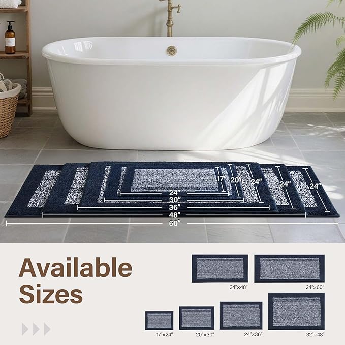 36x24 Large Bathroom Rugs Washable Non Slip, Dark Blue Bath Mat for Bathroom Floor Tub, Soft Absorbent Quick Dry Mats for Shower, Bathtub,Home Decor