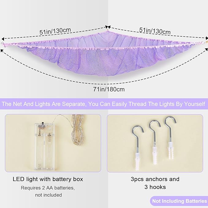 Unicorn Castle Stuffed Animals Net or Hammock Kids Toy Storage Organizer with LED Light Hanging Corner Stuffed Animals Holder Kids Girls Room Decor,Purple,Large (Pack of 1)