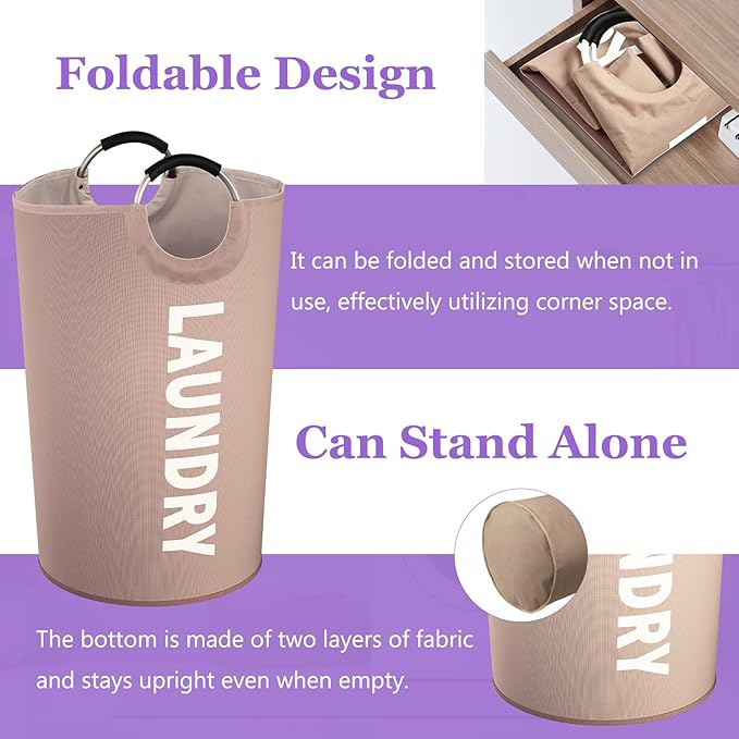 125L Extra Large Laundry Basket with Handles, Folding Dirty Clothes Hamper, Independent Laundry Hamper in 600D Oxford Fabric, Rugged Storage Basket for Family, Dorm, Khaki