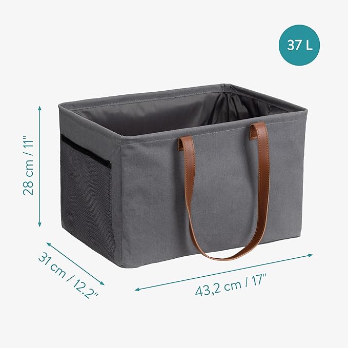 Navaris Collapsible Laundry Baskets - Set of 2 - Foldable Washing Hampers - Clothes Storage Bins with Fabric Drawstring Lid & Side Handles - Gray
