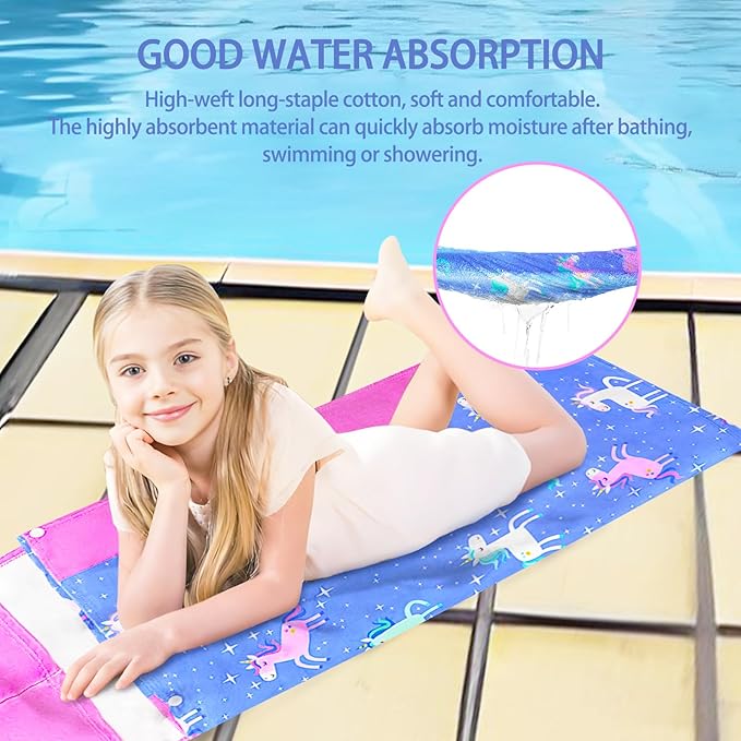 Hooded Beach Towel for Kids - Soft Thick Cotton Starry Sky Unicorn Toddler Hood Bath Towels/Pool Terry Towel Poncho Wrap Absorbent Cute Bath & Swim Wrap for Boys & Girls 3-10 Years - Blue