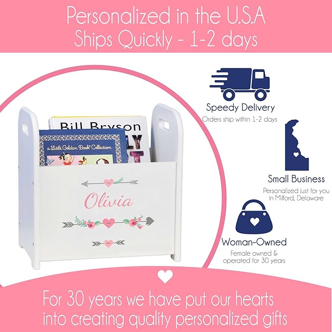 My Bambino Personalized White Boho Rainbow Book Caddy Childrens Book Storage Bin