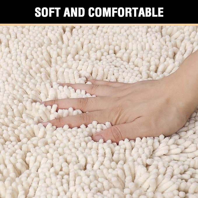 H.VERSAILTEX Microfiber Bath Rugs Chenille Floor Mat Ultra Soft Washable Bathroom Dry Fast Water Absorbent Bedroom Area Rugs, 20 x 32 - Inch, Ivory