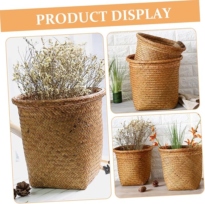 Healifty Large Capacity Round Straw Woven Storage Basket for Home Organization Multi-Functional Decorative Woven Basket for Sundries for Nursery Living Room or Kitchen