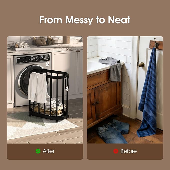 Rolling Laundry Basket with Wheels, Portable Hamper