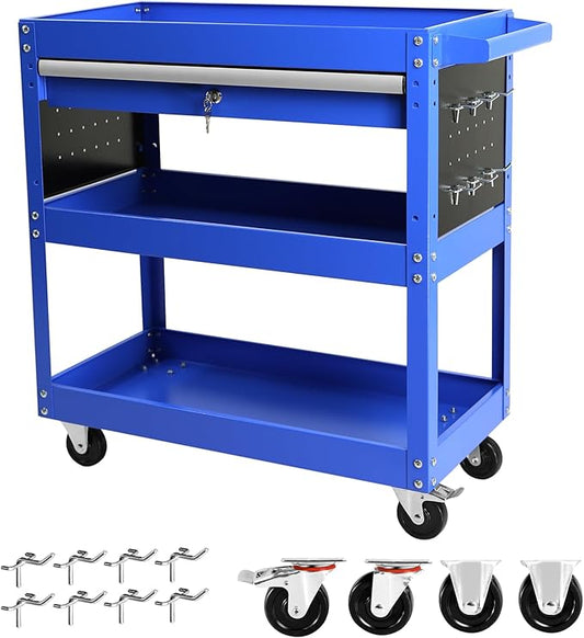 Rolling Tool Cart, Premium 1-Drawer Utility Cart, Heavy Duty Industrial Storage Organizer Mechanic Service Cart with Wheels and Locking System(Blue&Grey)
