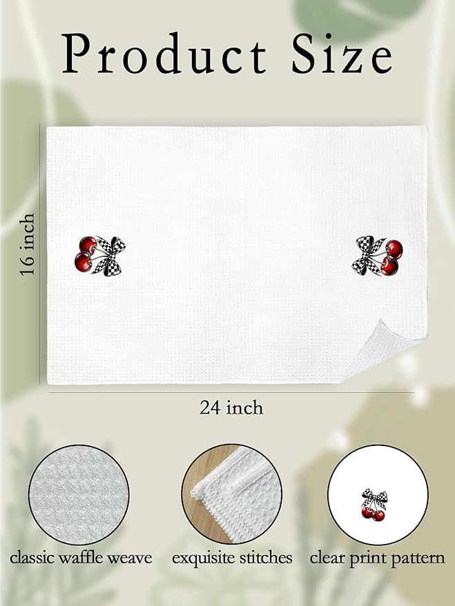 2 Pack Black and White Checkered Hand Towels for Bathroom - Retro Plaid Cherry Decorative Dish Tea Towels for Kitchen Decor, Cherry Gifts for Women, Housewarming Gift Idea