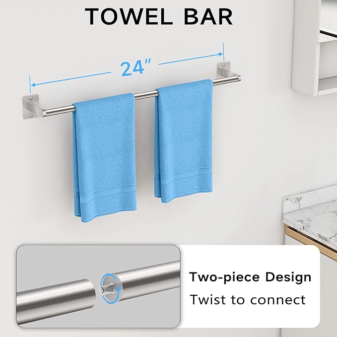 20 Pieces Bathroom Accessories Set, Brushed Nickel Bathroom Hardware Set, 24 inch Towel Bar, Towel Racks for Bathroom, Robe Towel Hooks, Toilet Paper Holder Wall Mounted