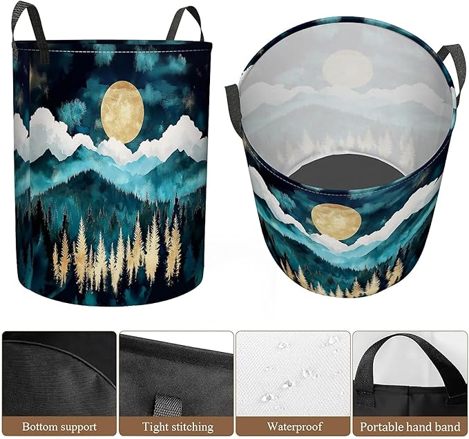 Moon Forest Laundry Basket, Large Canvas Collapsible Organizer Storage Basket for Nursery,Office,Toy Organizer,Home,Decor - 19.7" X 15.7 "