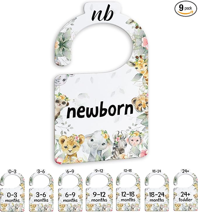 Jungle Animals Baby Closets Organizer, Nursery Closets Dividers for Newborn to 24 Months, Greenery Hangers with Double Size Dividers