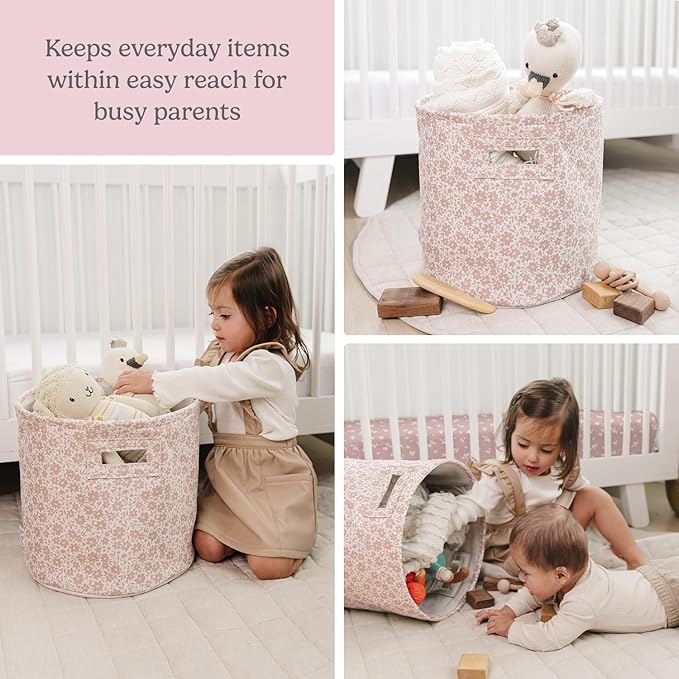 Sorrel + Fern Nursery Storage Basket (Antique Rose), Soft Collapsible Fabric Toy Bin, Magic Forest-Inspired Organizer for Playroom or Nursery, Gender-Neutral Decor, 13 × 13 Inches