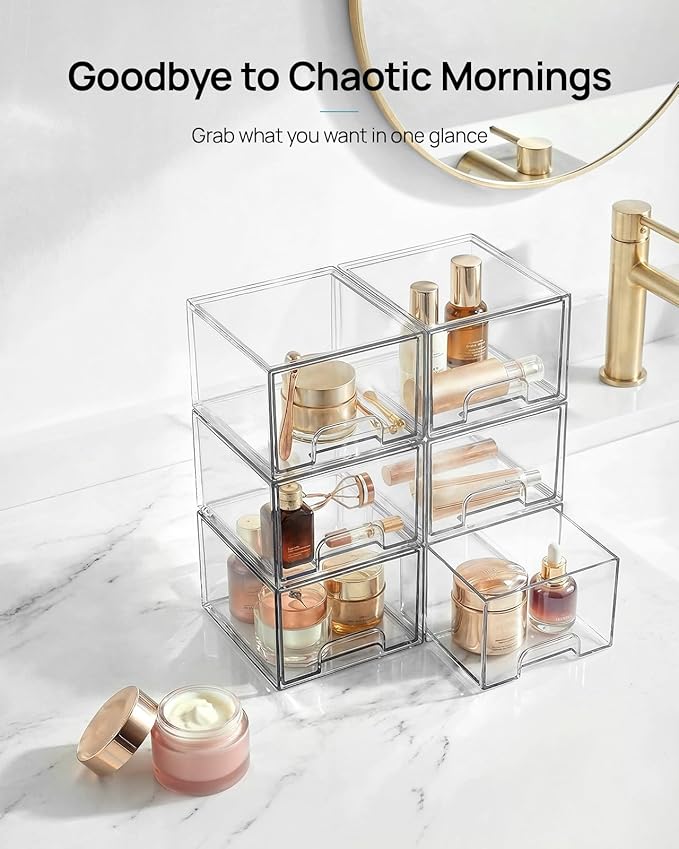 Vtopmart 8 Pack Small Clear Stackable Storage Drawers,Acrylic Bathroom Makeup Organizer,Plastic Storage Bins For Vanity, Undersink, Kitchen Cabinets, Pantry, Home Organization