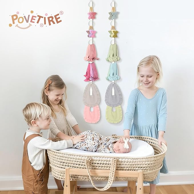 POVETIRE 3PCS Baby Headband Holder Hairbands Organizer, Hanging Bow Organizer for Girls, Hair Accessories Organizer Display Wall for Newborn Infant Toddler Kids Nursery Room Decor