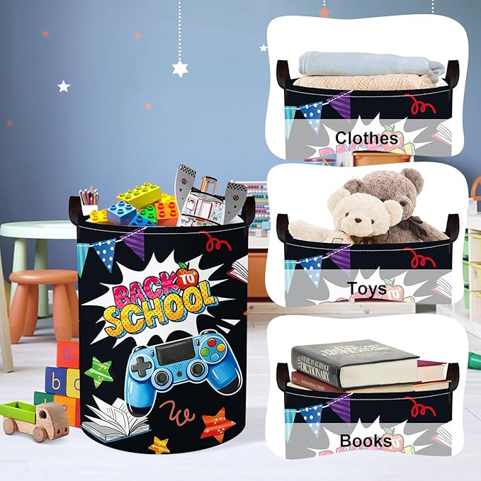 Clastyle Cool Game Storage Basket Kid Game Controller Clothes Laundry Hamper Collapsible Boy Toy Box for Nursery Palyroom,School Black,36 * 45 cm