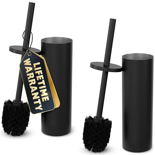 2 PCS Black Toilet Brush and Holder Set - Scratch Resistant Black Toilet Bowl Brush and Holder with Soft Bristles Replaceable Head, Protection from Splashes, and Compact Design - for Cleaning