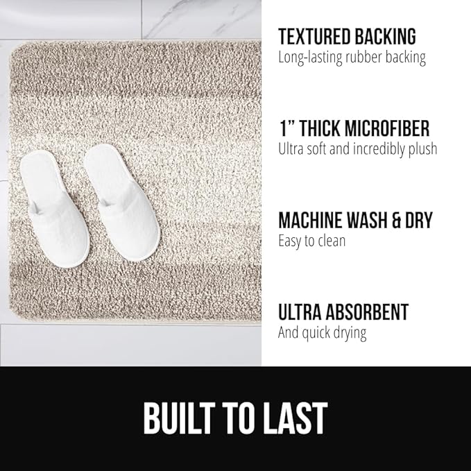 GORILLA GRIP Soft Plush Bathroom Rugs with Textured Rubber Backing, Absorbent Quick Dry Bath Mat, Machine Washable Shower Mats, Home Décor Accessories, Bathmat Rug Floor Essentials, 30 x 18 Beige