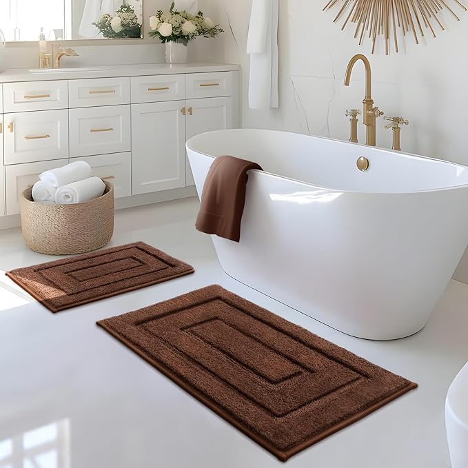 GRANNY SAYS Bathroom Rugs Sets 2 Piece,Soft Bath Mats for Bathroom, Bath Rugs Non Slip Washable, Absorbent Bath Rug for Tub,Shower and Toilet, Bathroom Mat Set (Brown, 20" x 32" + 16" x 24")