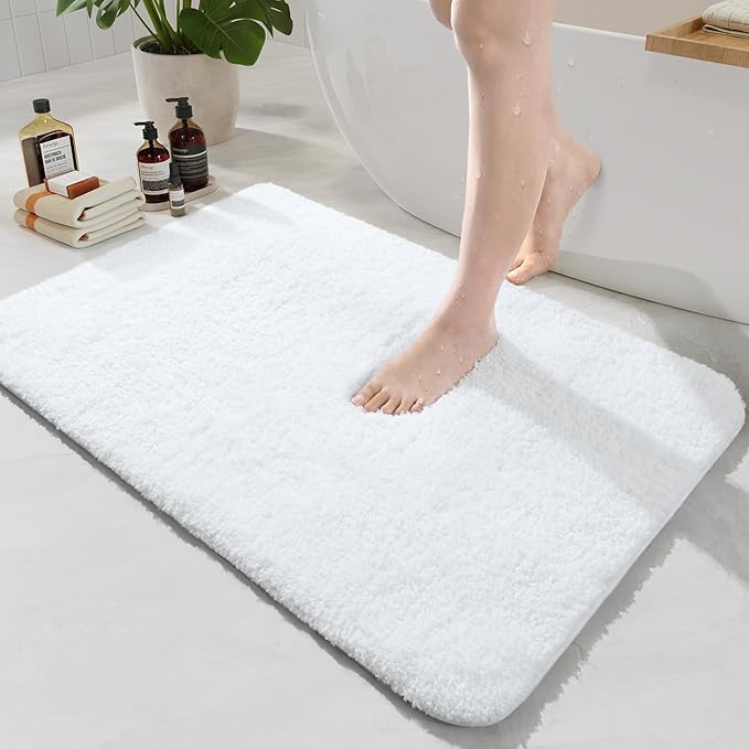 HOMORE White Bathroom Rug Set 2 Piece,Soft Absorbent Bath Mats Set,Machine Washable Bath Rug Sets for Bathroom Non Slip,(21"x34"+21"x21") Plush Shaggy U Shape Contour Toilet