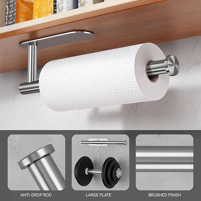 Auxmir No Drilling Self Adhesive Toilet Paper Holder, Premium Rustproof SUS304 Stainless Steel Roll Holder Wall Mount Tissue Holder for Bathroom Kitchen Washroom, Paper Towel Holder-Silver