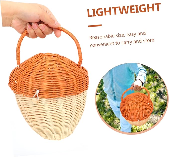 DOITOOL Boy Girl 's Acorn Shaped Rattan Clutch Bag Hand-Woven Decorative Basket for Photography Prop and Small Item Storage and Stylish Tote for Outdoor and Party Use
