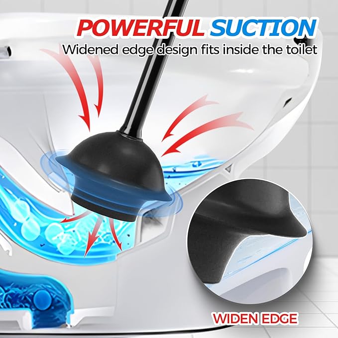 3Pack Toilet Plunger with Holder,Plungers for Bathroom with Holder,Plunger with Cover,Bathroom Decor，Bathroom Accessories，Toilet Bowl Cleaners,Bright Black(19inch)