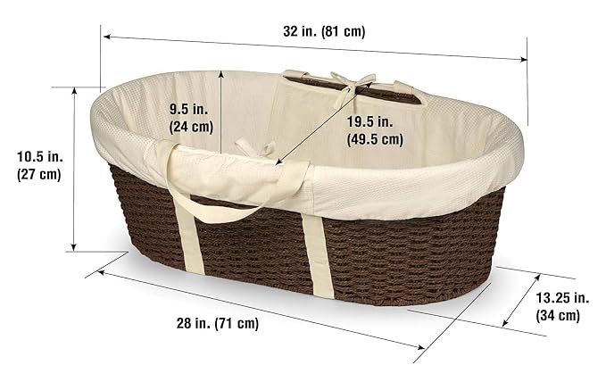Badger Basket Woven Moses Changing Basket - Portable Baby Diaper Station with Pad, Liner, and Cover - Lightweight Newborn Changing Basket for Home or Travel - Espresso/Ecru