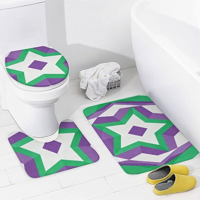 4 Piece Bathroom Rug Set with Shower Curtain, Non-Slip Bath Mat Toilet Cover Set, Curve Bathroom Rug Sets
