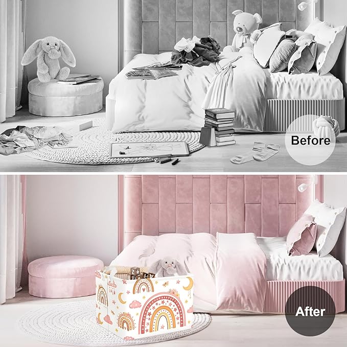 Clastyle Rainbow Baby Laundry Hamper Cloud Kid Storage Basket Women Girl Gift Toy Box Collapsible Clothes Organizer Nursery Bin for Bedroom,Moon,40 * 30 * 30 cm