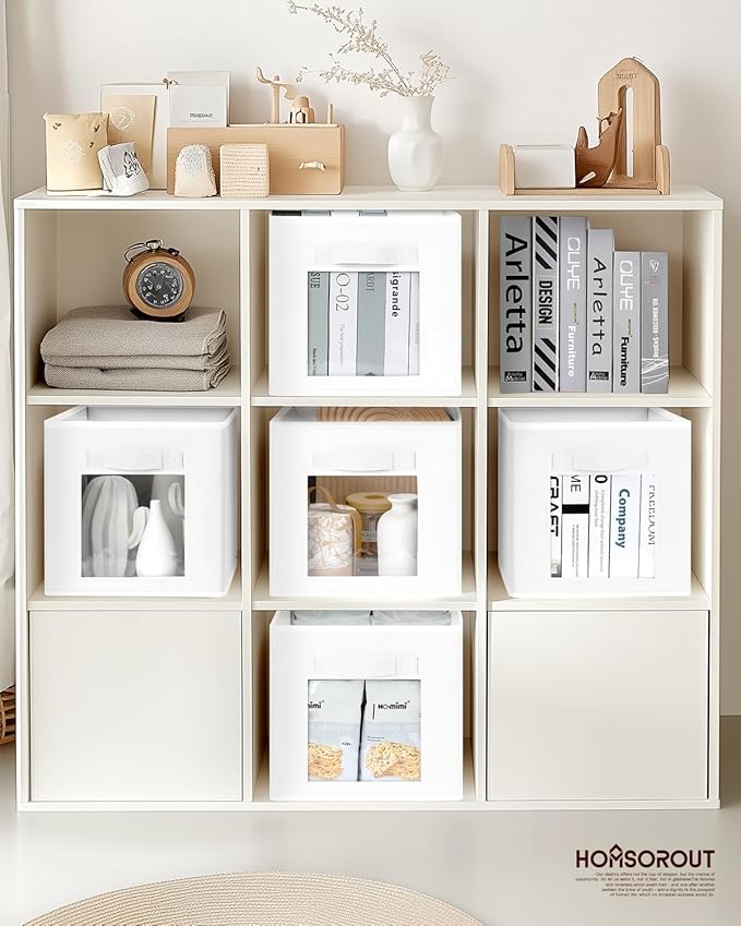 Storage Cube 11 Inch - Cube Storage Bins with Window, Closet Storage Baskets with Handle, Fabric Bins for Closet, Shelves, Toys, Clothes, Set of 12, White