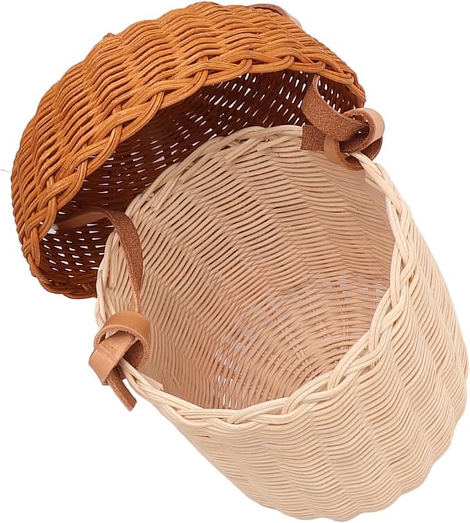 Rattan Storage Basket, Hand Woven Decorative Acorn Shaped Basket Bag Photography Props Decorative Basket for Boys Girls (Large Handbag)