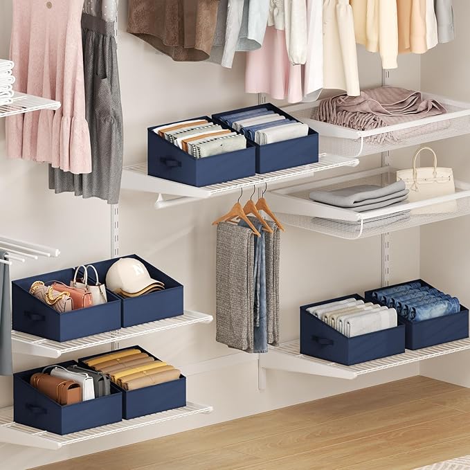 DIMJ Closet Storage Bins 6 Pack - Fabric Storage Baskets for Shelves, Collapsible Clothes Organizer with Handles, Trapezoid Shelf Organization Storage Cubes for Purse, Toys, Books, Towel, Clothes