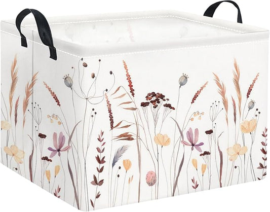 HIYAGON Rectangular Baby Girl Basket Kids Baby Storage Basket Toy Storage Bin Organizer Box Room Decor(Autumn Flowers)