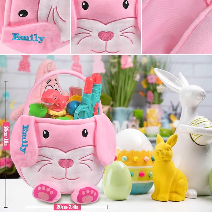 Personalized Easter Basket, PEMIRSAYO Easter Baskets for Kids Easter Bunny Baskets Custom Easter Basket Personalized Easter Gifts Toddler Easter Baskets Empty - Pink