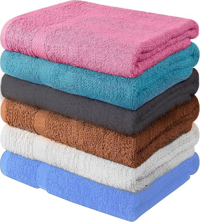 100% Cotton Bath Towel Set – Soft, Absorbent Towels for Bathroom, Spa & Gym Use – Durable, Reusable & Machine Washable Bath Towels - Multicolor, 27x54 Inches, Pack of 6
