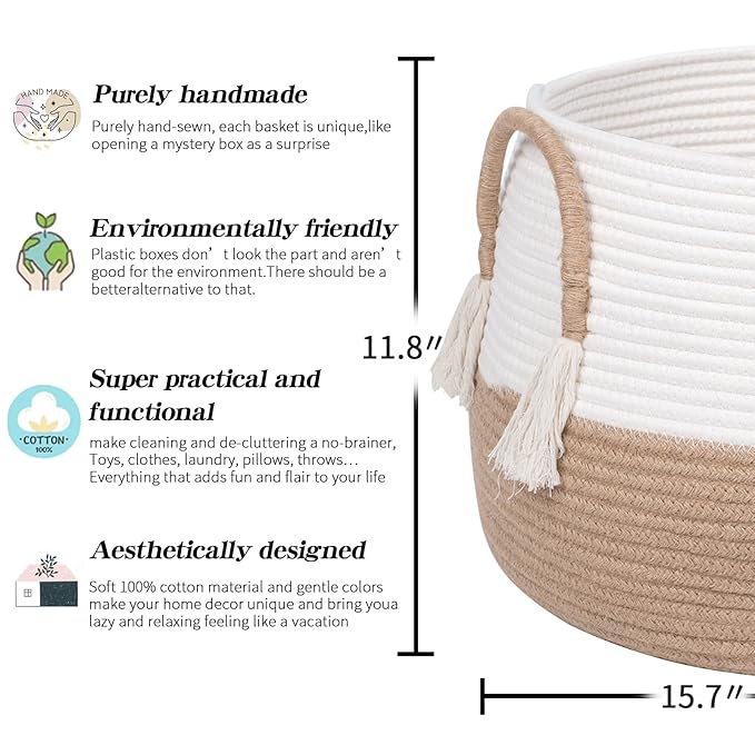 Large Basket for Toys-15.7"x 11.8"-Boho Baskets for Living Room,Bedroom,Nursery | Large Woven Baskets, Cube Basket, Under Shelf Basket | Decorative Baskets for Home Decor