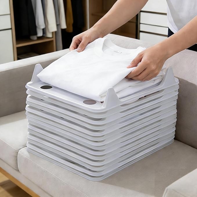 5/10 Pack Stackable Closet Organizer - Interlocking Shirt Folding Boards & Shelf Dividers, Space-Saving Wardrobe for T-Shirts, Jeans, Sweaters, Perfect for Home, Apartment (10, Grey, 15 * 11.5 inch)