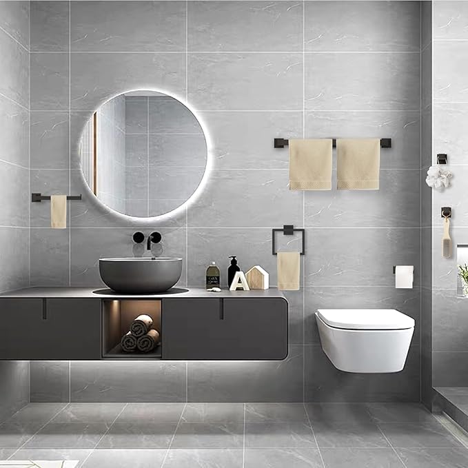 15-Pieces Matte Black Bathroom Accessories Set, 23.6 Inch Bath Towel Bar Set, SUS 304 Stainless Steel Bathroom Hardware Set, Towel Racks for Bathroom Wall Mounted.