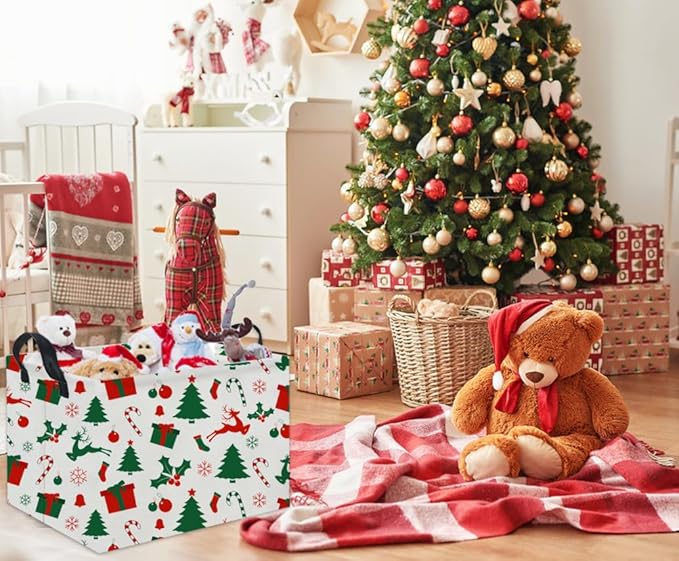 Rectangular Christmas Basket Tree Cute Christmas Gift Baskets for Families Baby Storage Bin Kids Toy Storage Bin Organizer Box Christmas Room Decor for Christmas Parties(Christmas Tree)