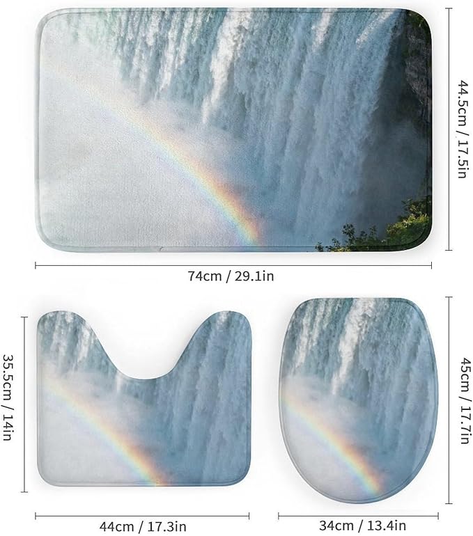 4 Piece Bathroom Rug Set with Shower Curtain, Non-Slip Bath Mat Toilet Cover Set, Niagara Falls Bathroom Rug Sets