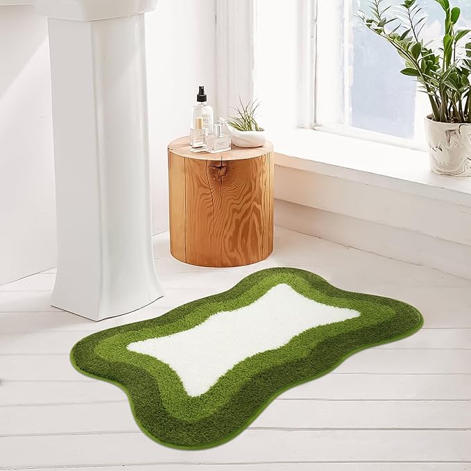 HAOCOO Bath Mats for Bathroom Non Slip, 18x25 inch Green Gradient Irregular Shape Cute Bath Mat, Microfiber Washable Absorbent Carpet Floor Mats for Bathroom Indoor Door Mat Sink Tub Shower