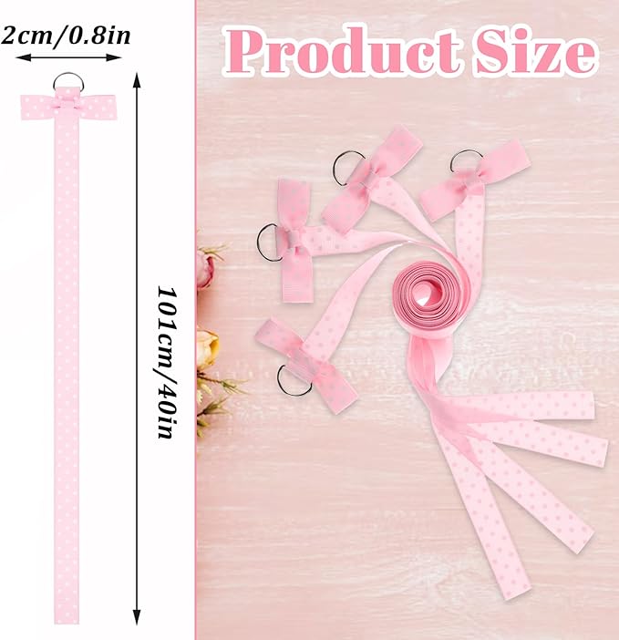 5PCS Bow Organizer for Girls, 40 Inch - Pink Bow Holder for Girls' Hair Bows, Hanging Bows Organizers for Baby Girl Headband Accessories Display