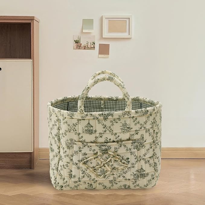 Boho Fabric Storage Basket, Large Capacity Laundry Basket, 12.2'' x 10.23'' x 10.23'' Collapsible Laundry Hamper with Easy Carry Handles (B Multi-Color 3, L)