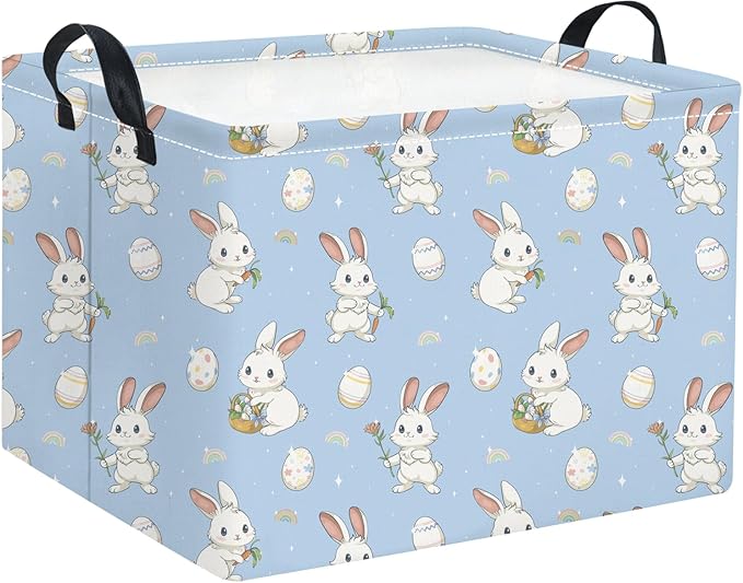 HIYAGON Rectangular Easter Basket for Kids Baby Easter Basket for Boys and Girls Cute Toy Storage Organizer Bin Box Easter Egg Room Decor(Blue Easter)