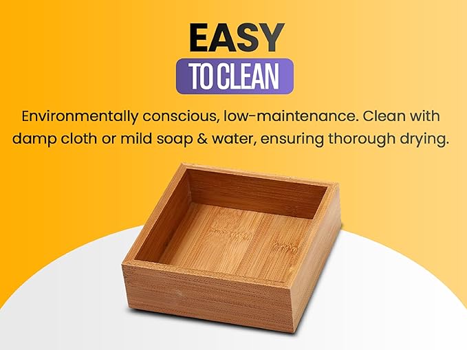 YBM Home Bamboo Drawer Organizer Storage Box for Kitchen Drawer, Junk Drawer, Office, Bedroom, Children Room, Craft, Sewing, and Bathroom, 6 Pack 3x3x2 inch