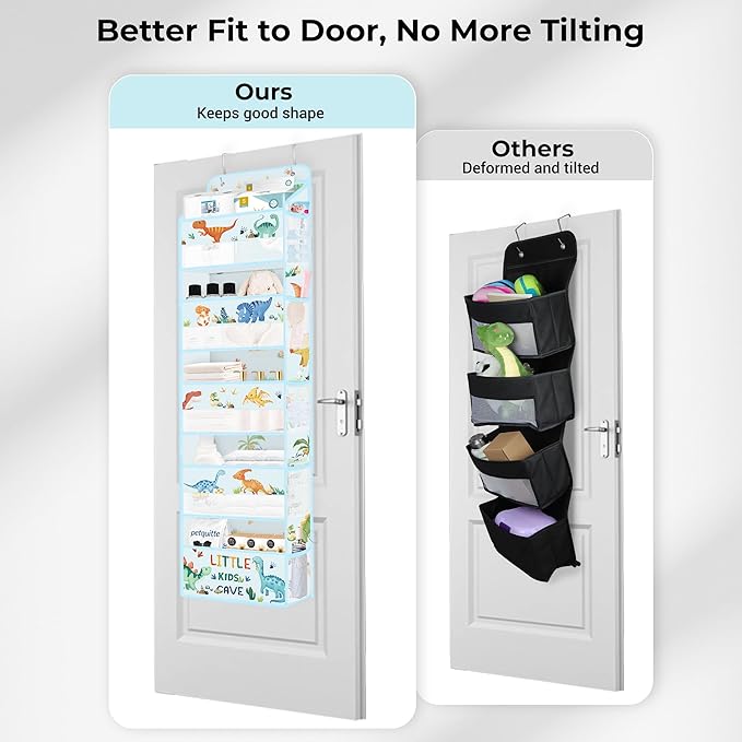 Clastyle Dinosaur Over the Door Organizer Tree Nursery Hanging Storage Organizer for Kids Clothes Diaper Toy Closet Door Hanging Shelf Storage for Bedroom Bathroom Pantry, Blue, 5-Tier